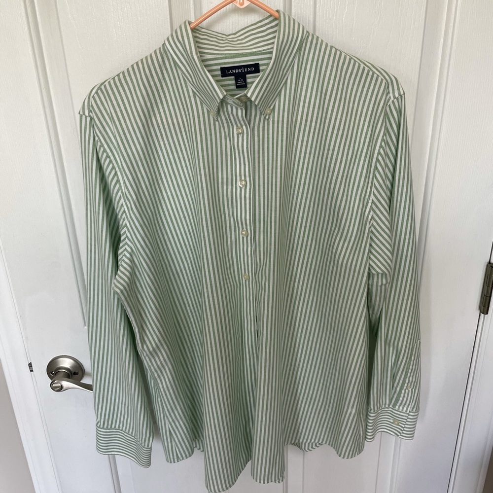 Land’s End Button down shirt green & white size L